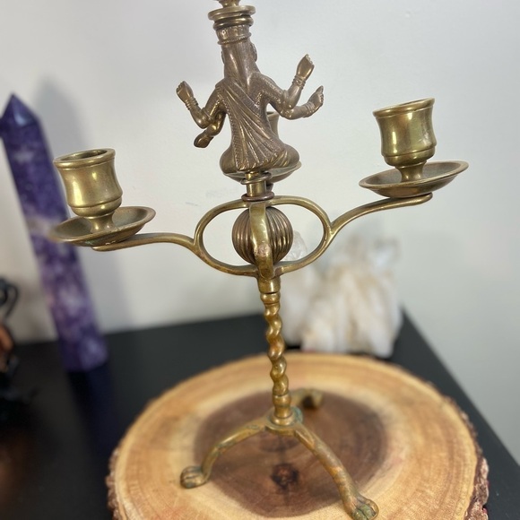 Vintage Brass Candelabra  with Figurine Design Elegant Decorative Piece - Picture 13 of 13